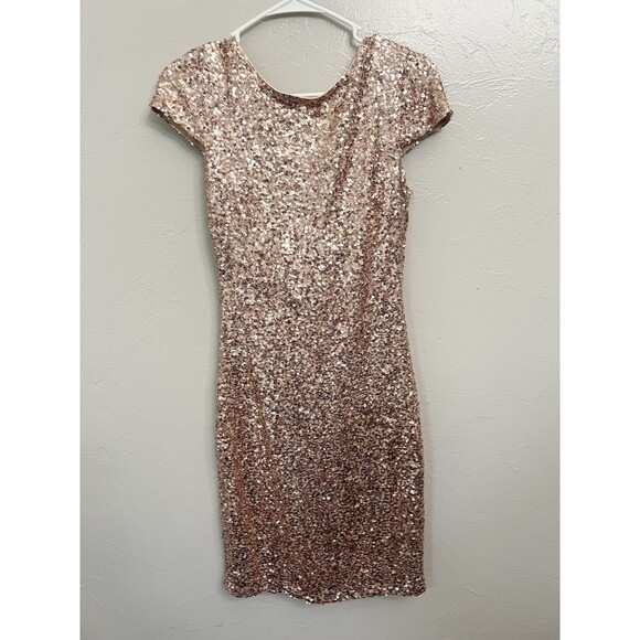 Badgely Mischka rose gold Cowl Back Swank Sequin Sheath Dress size 6 New NWT - Picture 2 of 8